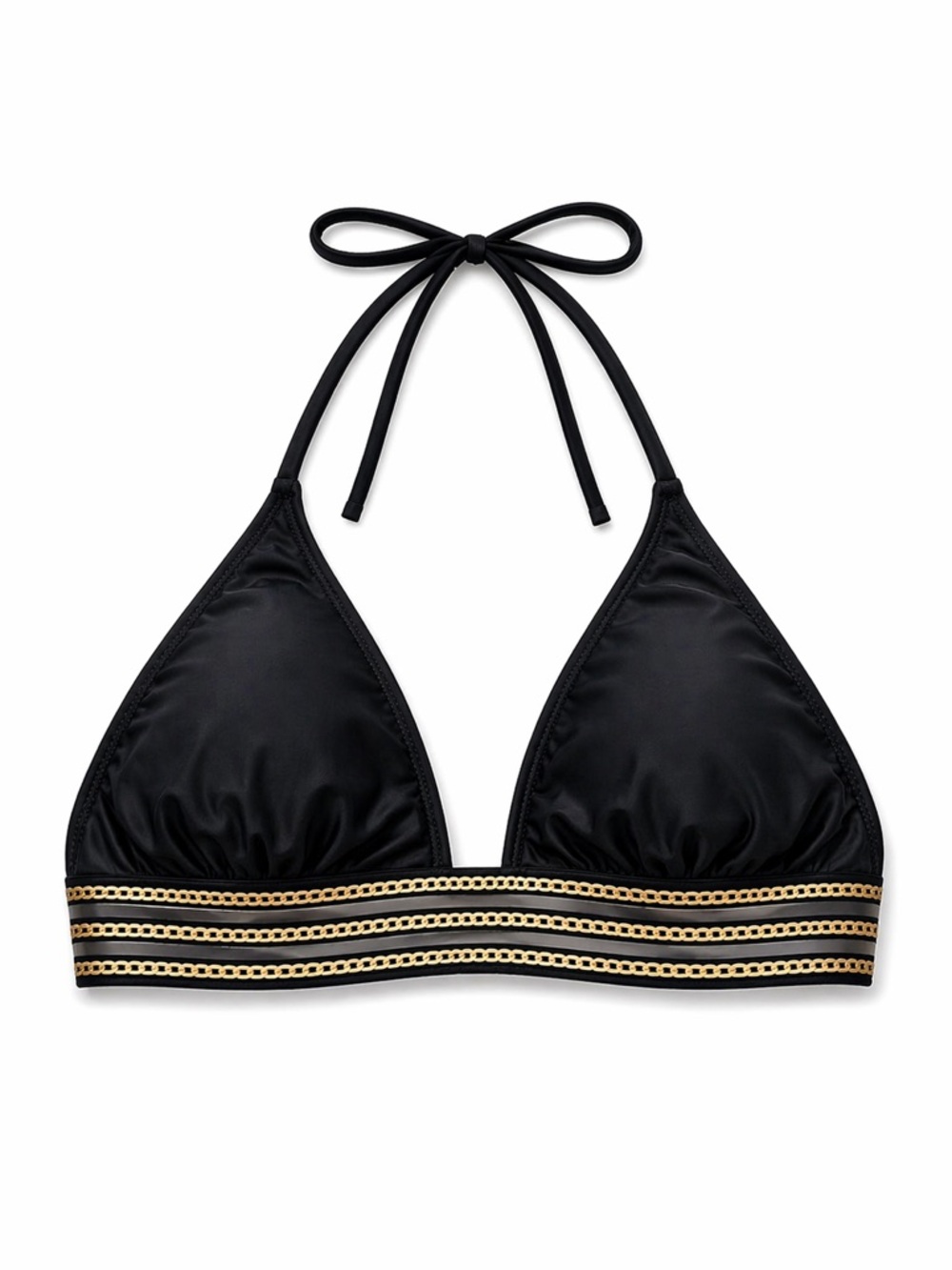Black Triangle Halter Swim Top with Gold Trim